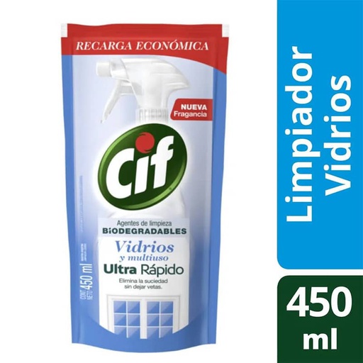 [LMT-002] Limpiador Vidrios y multiuso Ultra Rápido - Marca: CIF - Cont. neto: 450 cm3 - Presentación: DOYPACK