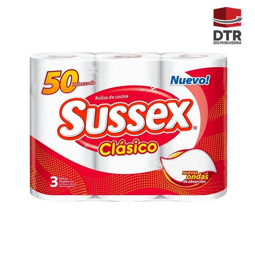 [RCF-005] Rollo de cocina SUSSEX paquete de 3 Rollos de 50 Paños - Marca: SUSSEX - Cont. neto: 3 Rollos